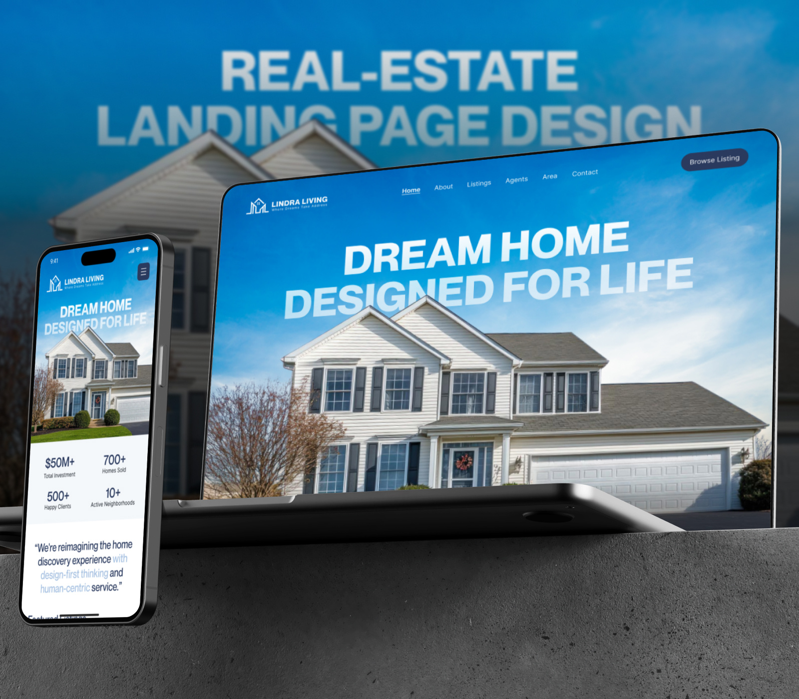 Lindra Living – Modern Real Estate Landing Page UI/UX cleanui figmadesign landingpage propertywebsite realestate responsiveui uidesigner uiuxdesign uxdesigner webdesign