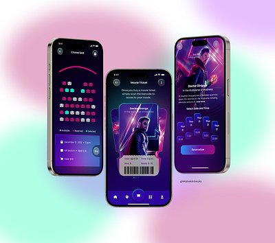 Movie Ticket Booking App UI 🎬 application figma figmadesign flow gradient graphic design mobile mobileapp persona research sketch ui uiux user userinterface userresearch wireframe youtubeinspired