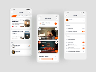 Smart Lamp Mobile App add device app app design device explore home automation ios app lamp minimal mobile mobile app mobile app design mobile ui setting smart lamp smarthome trend ui design ui ux ux