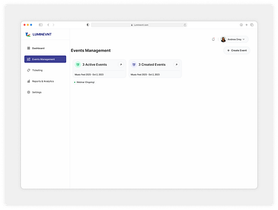 Event Management Page design event event management interface landing page management product design uiux web website