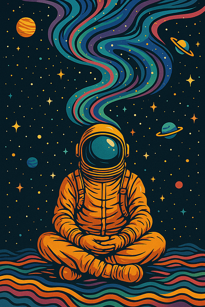 Astronaut meditating in space ai astronaunt cosmo illustration meditation