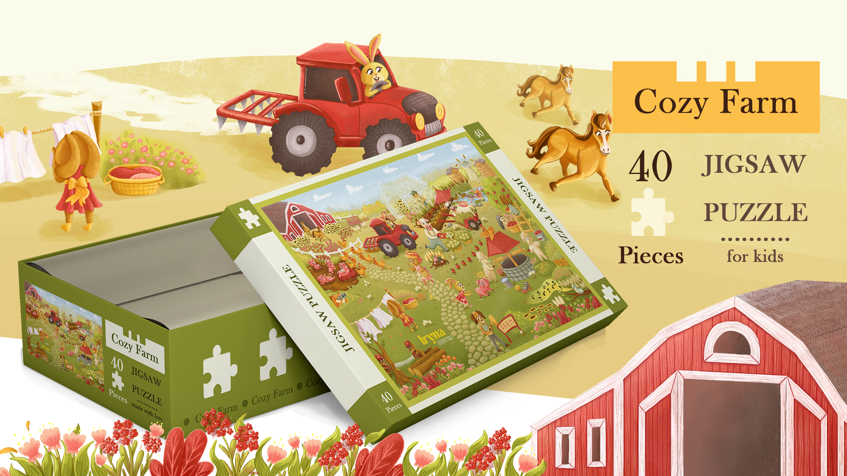 Illustration for Jigsaw Puzzle 2d art cartoon character children cozy creative farm illustration jigsaw kids packaging photoshop puzzle