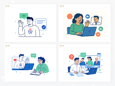 Online Conference Platform – Modular Illustration Concept #9 agenda audience call conference discussion event host invite join meeting moderator networking panel presentation schedule speaker stage talk video webinar