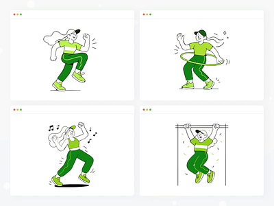 Modular Exercise Illustrations for Health & Fitness Platform #9 balance body cardio core energy exercise fitness health mobility motion movement pose posture recovery routine strength stretch training workout yoga