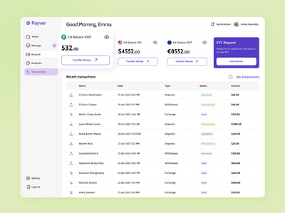 Digital Wallet & Transaction Dashboard crypto dashboard finance financeapp fintech interface kyc product design ui ux wallet