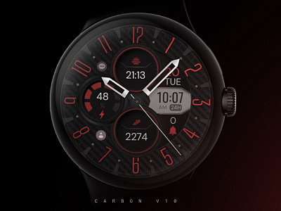 Carbon v10 Hybrid Watch Face for Wear OS analog black design galaxy watch graphic design modern pixel watch red samsung sleek smartwatch technology ui watch watchface