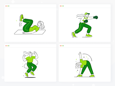 Modular Exercise Illustrations for Health & Fitness Platform #10 balance body cardio core energy exercise fitness health mobility motion movement pose posture recovery routine strength stretch training workout yoga