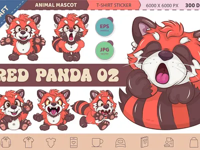 Set of Red Pandas 02. Animal Art. art bear bundle cartoon character comic design illustration mascot panda print red panda sticker t shirt vector