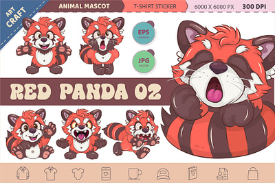 Set of Red Pandas 02. Animal Art. art bear bundle cartoon character comic design illustration mascot panda print red panda sticker t shirt vector