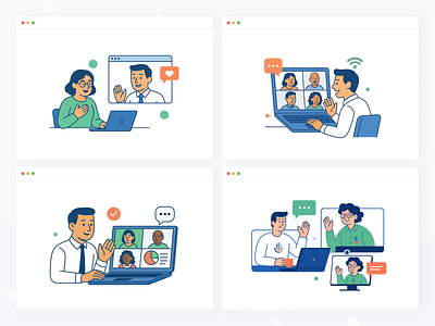 Online Conference Platform – Modular Illustration Concept #12 agenda audience call conference discussion event host invite join meeting moderator networking panel presentation schedule speaker stage talk video webinar