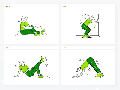 Modular Exercise Illustrations for Health & Fitness Platform #12 balance body cardio core energy exercise fitness health mobility motion movement pose posture recovery routine strength stretch training workout yoga