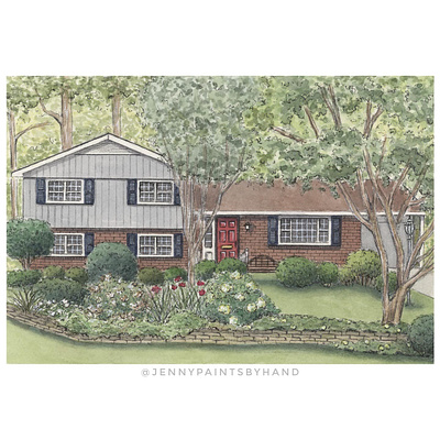 Custom Home Portrait - Watercolor and Ink on Paper architecture hand drawn illustration painting portrait painting realism watercolor