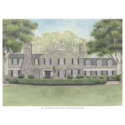 Custom Home Portrait - Watercolor and Ink on Paper architecture hand drawn illustration painting portrait painting realism watercolor