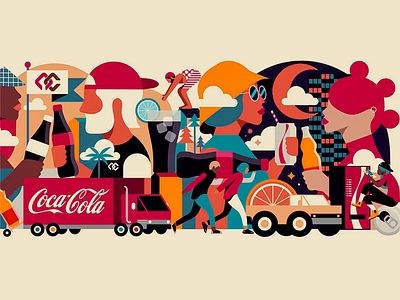 Vibrant City Life Collage Illustration beverage scene brand expression character vector city life colorful concept commercial design flat illustration iconic branding lifestyle branding modern art modern retro people scene product lifestyle social vibe street graphics stylized community urban culture vector artwork warm palette