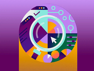 Digital Insight Illustration abstract shapes analytics design art artwork chart analysis cursor pointer data visualization digital research illustration infographic art information flow interface graphics magnifying glass modern colors orange contrast tech concept vector style visual strategy