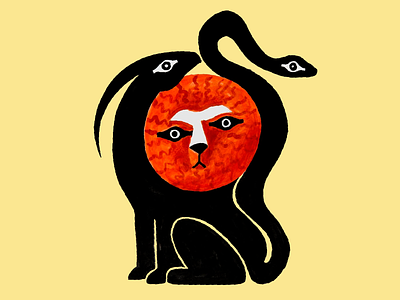Sun-Faced Serpent Guardian Beast Illustration ancient beast ancient magic art beast fusion bold lines eerie expression fire face folklore art guardian beast illustration mystical icon myth creature serpent symbolism snake design solar mask surreal mythology symbolic animal tribal influence two snakes vector character