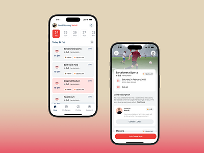 Vaya – Join Games Anywhere, Instantly app design basketball clean design system footbal game live score minimal minimal app design mobile app mobile app design mobile design playground soccer sports sports app design sports ui team player ui ui app