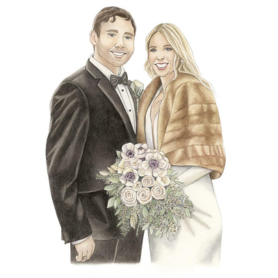 Custom Wedding Portrait - Ink and Watercolor on Paper hand drawn illustration painting portrait painting realism watercolor wedding