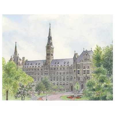 Custom Landmark Portrait - Ink and Watercolor on Paper architecture hand drawn illustration landmark painting portrait painting realism university watercolor