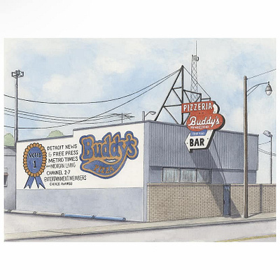 Custom Restaurant Portrait - Ink and Watercolor on Paper architecture detroit hand drawn illustration michigan painting realism restaurant storefront watercolor