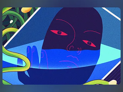 Reflections Beyond the Surface Illustration abstract identity abstract portrait art calm tension color contrast conceptual design digital surrealism dream world duality theme emotional depth floating face illustration mind reflection modern mysticism poetic visuals silent emotion subconscious mind urreal face vector artwork visual metaphor