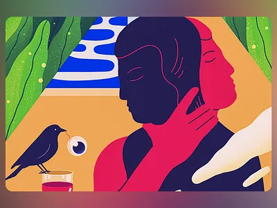 Artwork - Dual Embrace of Perception abstract figures abstract lovers art conceptual emotion digital illustration dual identity emotional symbolism expressive design illustration introspective art minimalist surrealism modern surrealism mysterious mood narrative artwork poetic scene strange beauty surreal couple surreal portrait symbolic art visual metaphor