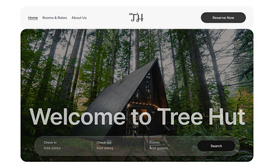 Hero section for Tree Hut cabin booking design