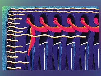 Cycle of Silent Conformity Illustration artistic symbolism blind obedience bold composition conceptual illustration digital artwork figurative concept graphic symbolism group behavior group identity mind control minimal surrealism modern surrealism narrative design neon contrast philosophical art repetitive pattern social conformity thought control visual metaphor