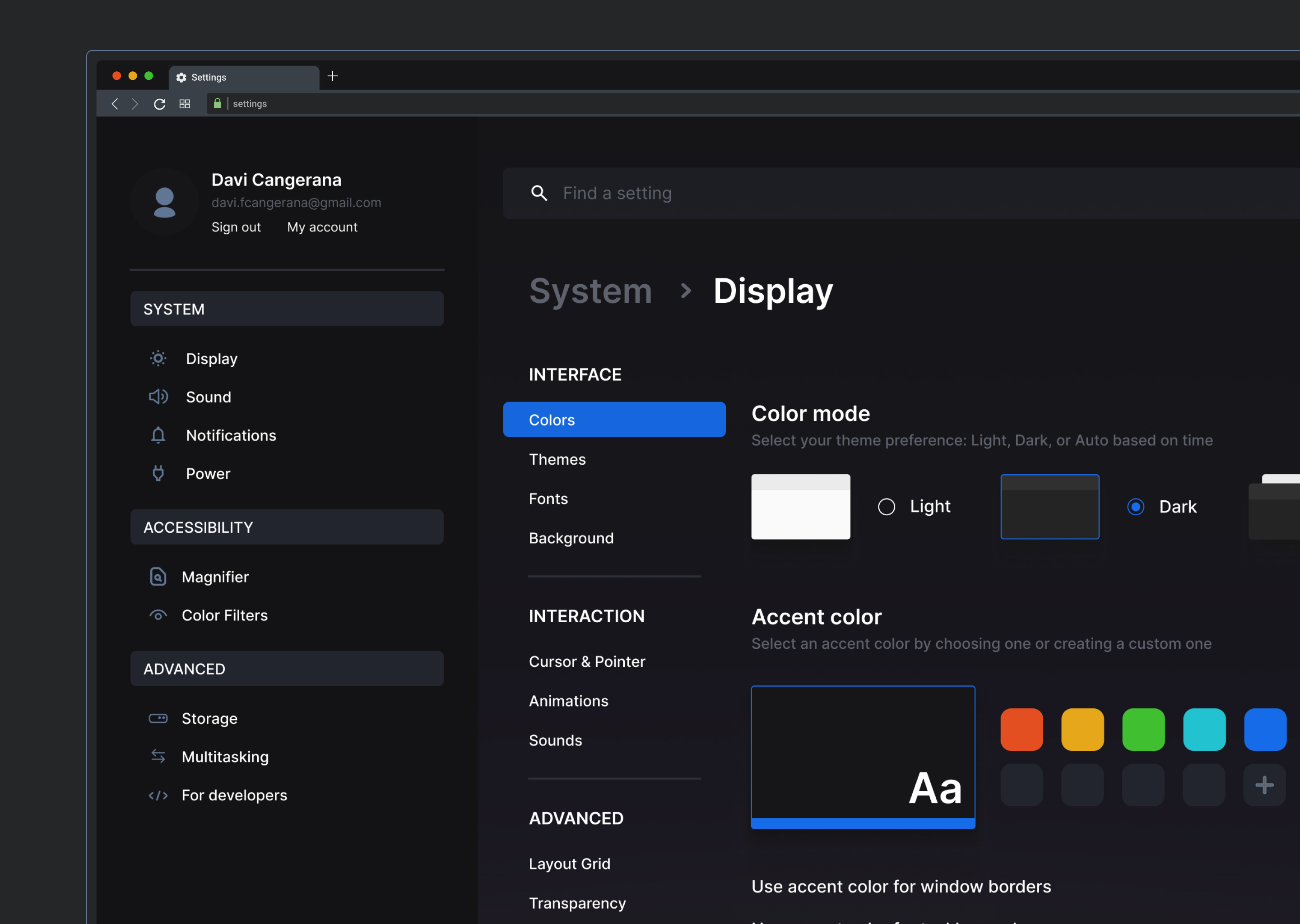 Daily UI 007 - Settings 007 clean colors daily dailyui dark darkmode design display figma graphic design interface modern settings system theme ui userinterface ux web