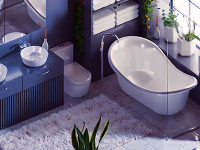 Serene Luxury in Modern Bathroom 3d interior architecture render bathroom concept clean minimalism contemporary design cozy ambiance decorative plants elegant space freestanding tub home spa interior render lifestyle visualization luxury bathtub modern bathroom peaceful design realistic rendering soft lighting soft textures stylish decor