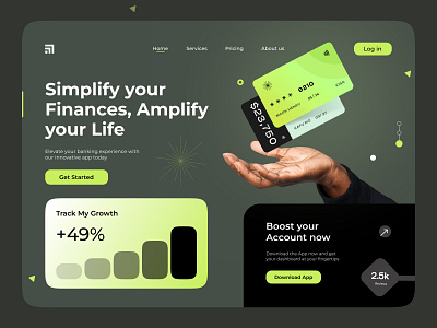 Finance Landing Page branding clean dark dark theme design digital finance landing page finance website graphic design interface landing landing page minimal muhammad ali saas ui ux web website