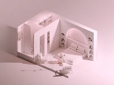 Soft Pastel Bedroom Serenity 3d bedroom ambient scene calm mood concept visualization cozy layout digital interior elegant modeling gentle lighting home design isometric render light pink minimalist style modern interior pastel room room concept simple beauty soft palette stylized realism teddy bear toy decor