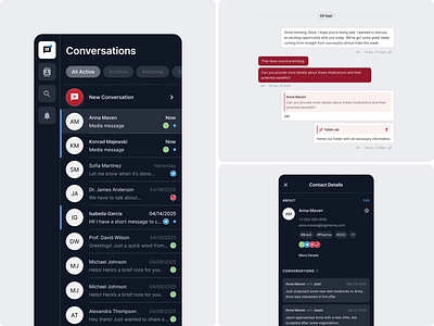 Sales AI Messenger App - Components Library ai ai summary animation components components library contacts list conversation ui conversations list dashboard messenger ui microinteractions minimal motion design navigation search results ui ux web design