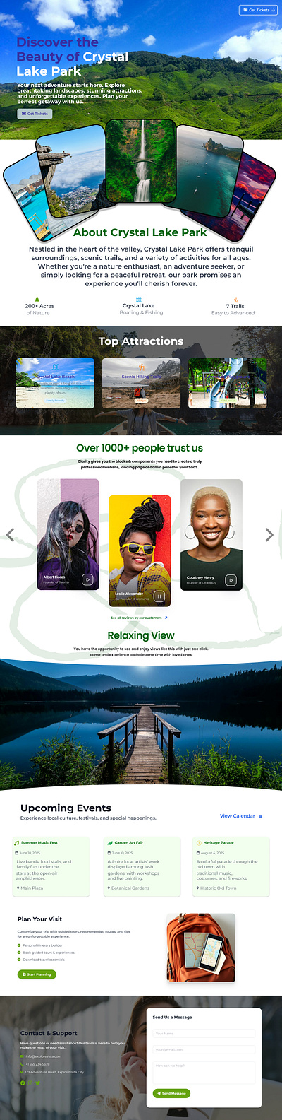 Unofficial Redesign: Crystal Lake Park Website 3d adventuredesign cleanui dailyui dashboard dribbbleweeklywarmup e commerce figma figmaportfolio landing page logo minimaldesign mobile app modernui outdoordesign productdesign travelapp travelwebsite uidesign websiteconcept