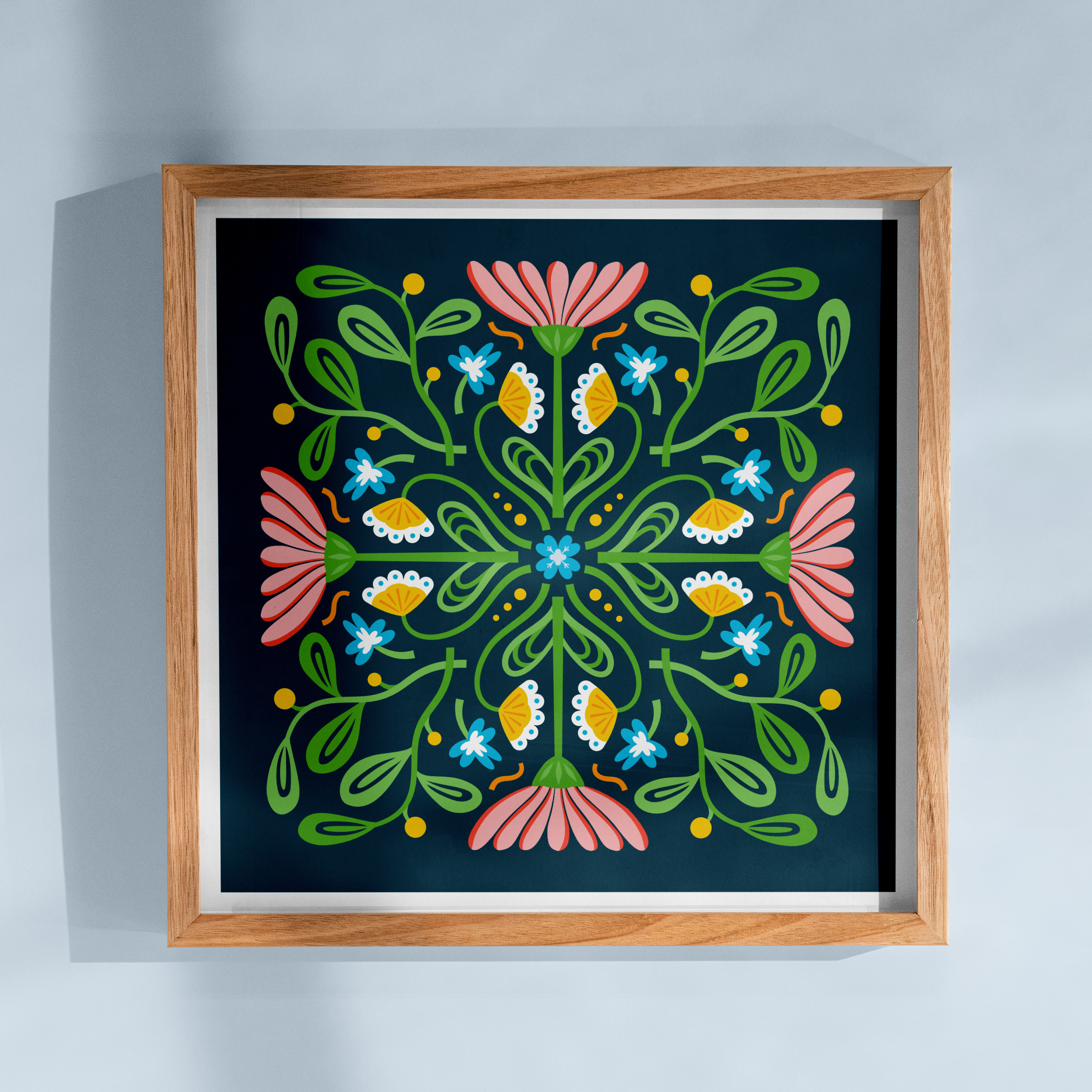 Floral Folk Square art print bright flat floral flowers folk folk art graphic design illustration modern pattern vector