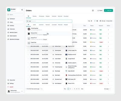 Zonatek - Add New Order Page active ai app b2b b2c component crm dashboard design e commerce gadget modern orders product product design saas search tech ui ux