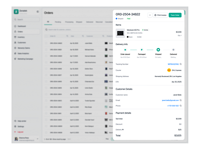 Zonatek - Order Details analytics app crm dashboard design e commerce green info logistics order price product saas sales tech ui ux web