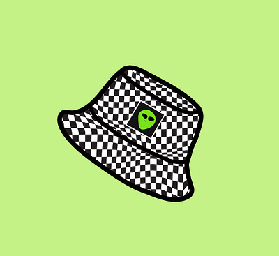Alien Bucket Hat alien alien green bucket hat checkered checkered board pattern for fun hat illustration illustrator vector art