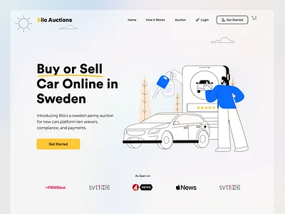 Car Auction Hero Banner for Landing Page ads auction automobile bidding car creative design designer europe flat hero banner illustration landing page linear recent sweden ui web design