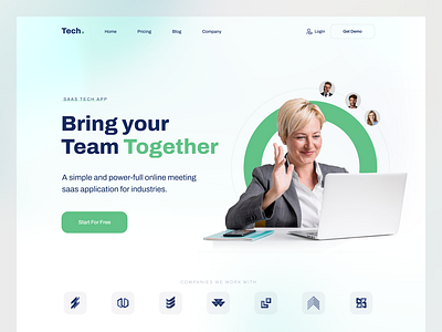 Online Meeting Saas Hero Banner for Website agency appointment calling consulting conversations crm designer hero banner landing page landing page design meeting popular project management recent saas team techonology ui web design website design
