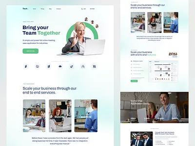 Online Meeting Wordpress Web Design for SaaS Startup application calling clean coworking design landing page landing page design meeting popular recent saas team work technology ui web design web ui webflow wireframe