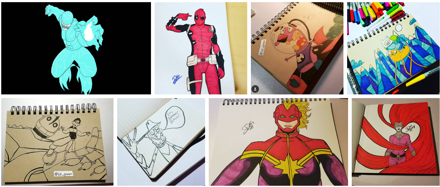 A Collection of Character Art Drawings Over The Years adventure time animation anime cartoons character art character design courage the cowardly dog drawing dreamworks illustration marvel sketchbook toned sketchbook