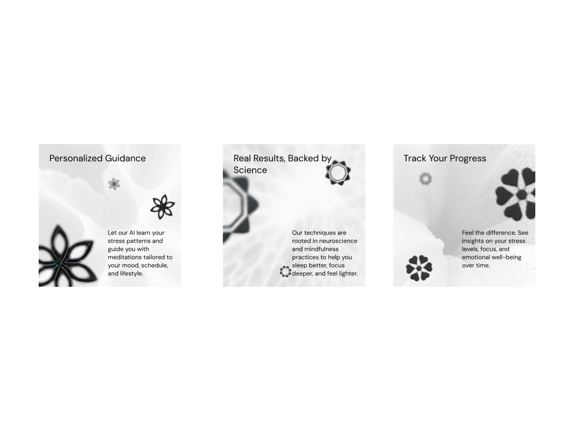 Cards for AI meditation application ai ai meditation app graphic design meditate ui ui design ux design web design