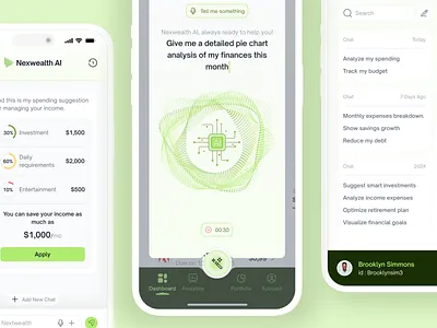 Nexwealth - AI Voice Assistant Finance Mobile Apps ai app artificial intelligence bank business design emoney ewallet finance fintech gradient invesment minimal mobile modern payment saas ui ux