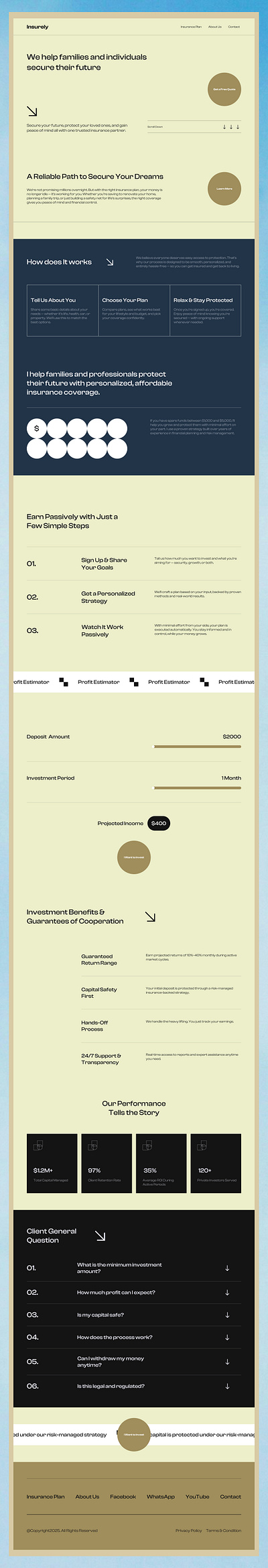 Insurance landing Page Design | Insurely insurance website investment website landing page ui design ux design website ui