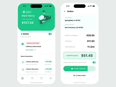 Delivery service driver app courier delivery delivery app driver app interaction design ios product design uiux uiux design vector illustration