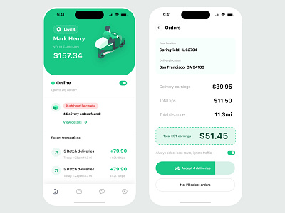 Delivery service driver app courier delivery delivery app driver app interaction design ios product design uiux uiux design vector illustration