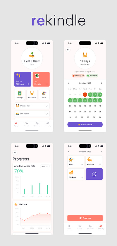 rekindle app ai android app application coaching design figma ios iphone mobile mobile app mobile application ui ui design uiux uiux design ux ux design uxui uxui design