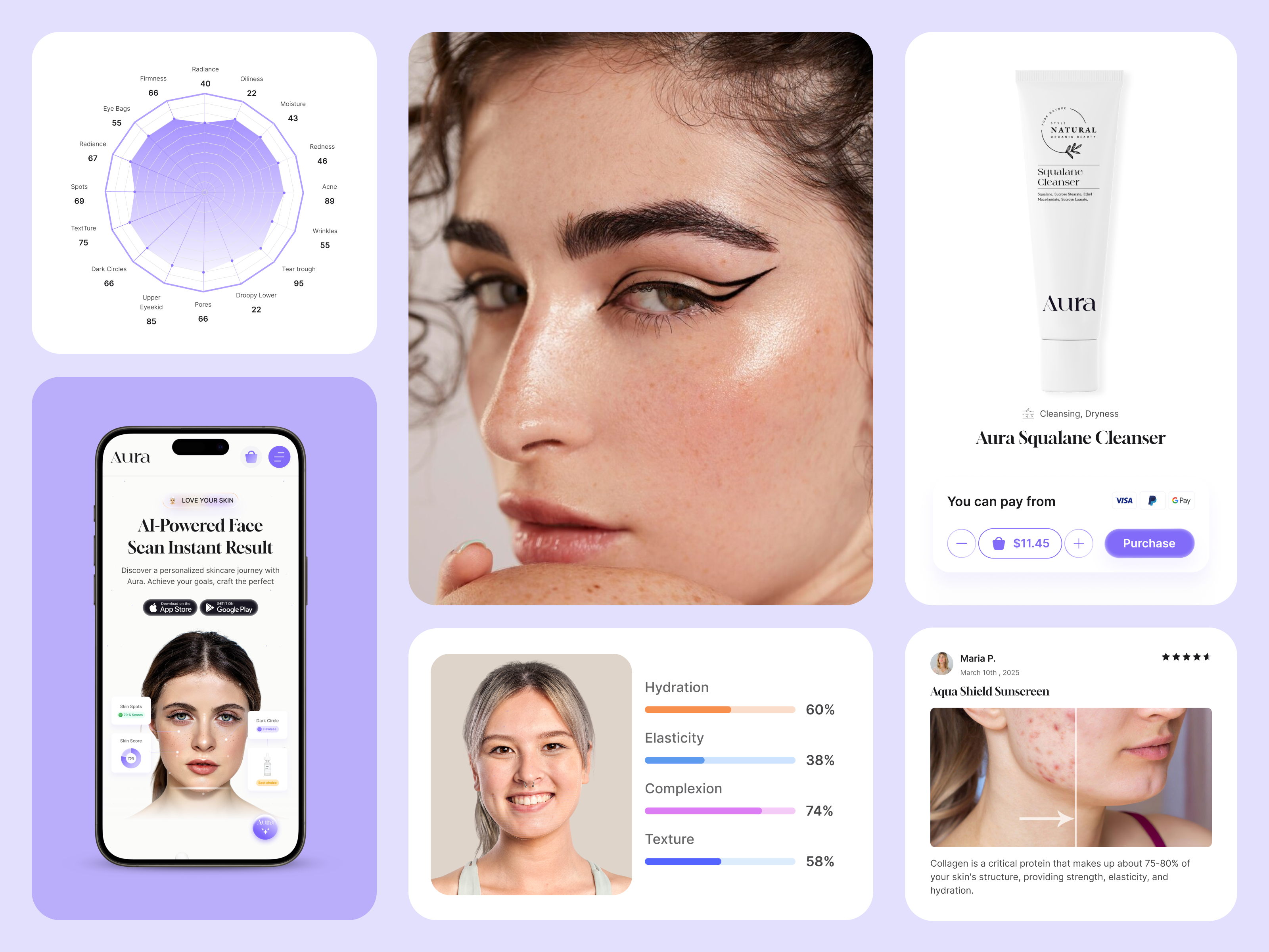 Aura – AI-Powered Skin Analysis & Personalized Beauty App UI/UX aibeautyapp app design inspiration beauty tech digital skincare face scan app health and beauty app mobile app ui modern ui personalized beauty skin care app design skin care recommandations ui ux design