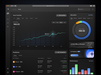 VE - Crypto Portfolio Dashboard Design | Orbix Studio bitcoin crm crypto cryptocurrency dark dark ui dashboard ui design finance apps graph investment orbix studio product design saas dashboard saas startup trading ui ux web design website